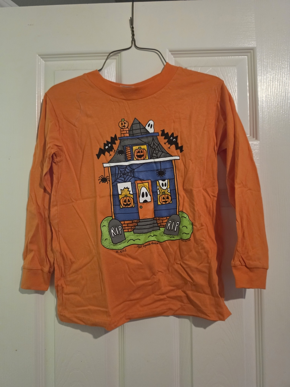 Orange Halloween Haunted House Long-Sleeve Tee for Kids